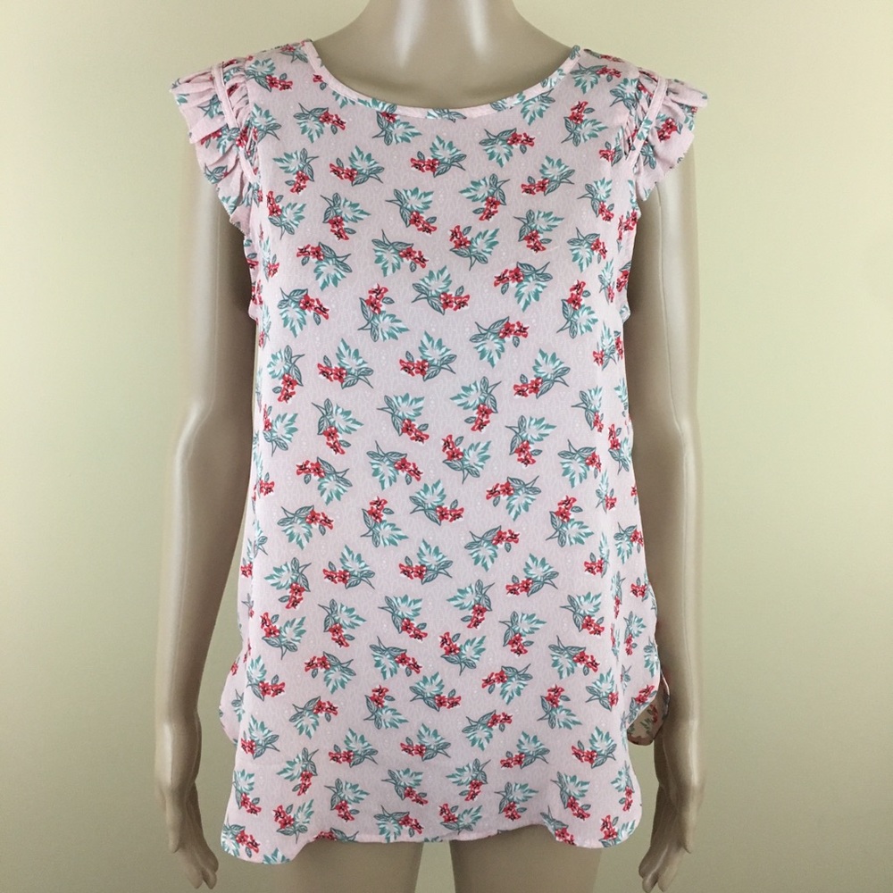 🌸 Loft Petite Medium Pink Top Delicate Red Flower